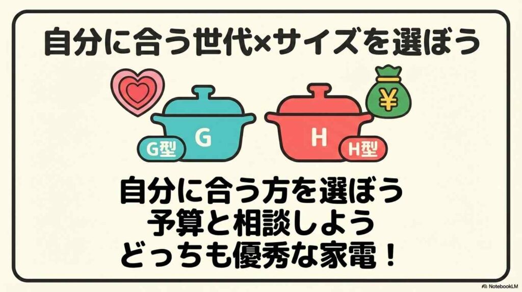 まとめ：ホットクックGとH、自分に合う世代×サイズを選ぼう