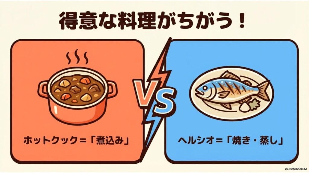 ホットクックとヘルシオを7項目で徹底比較