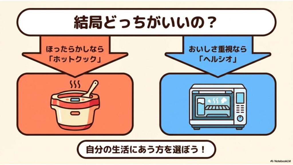 まとめ：ホットクックとヘルシオどっちを選ぶかは3つの質問で決まる