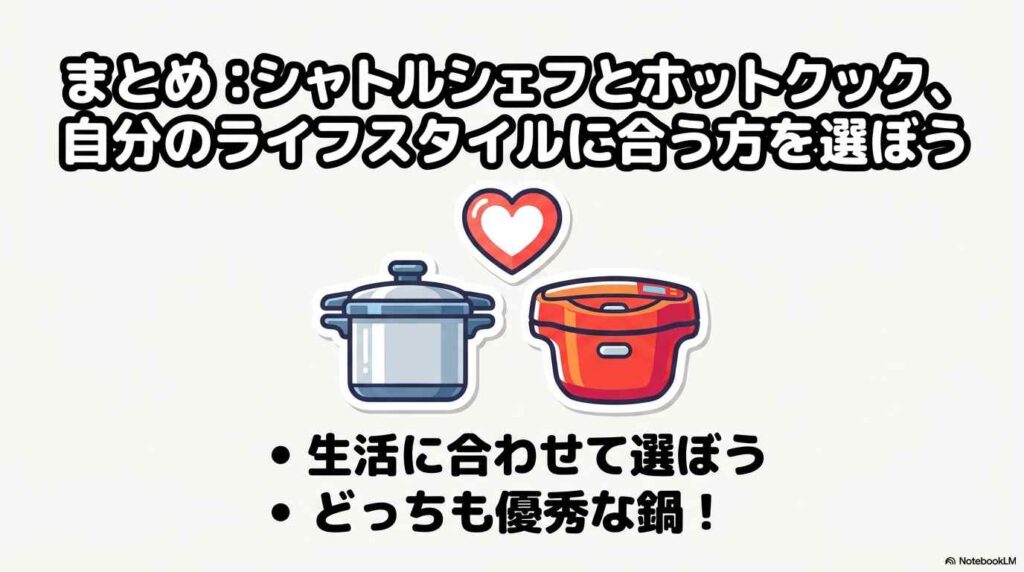 まとめ：シャトルシェフとホットクック、自分のライフスタイルに合う方を選ぼう