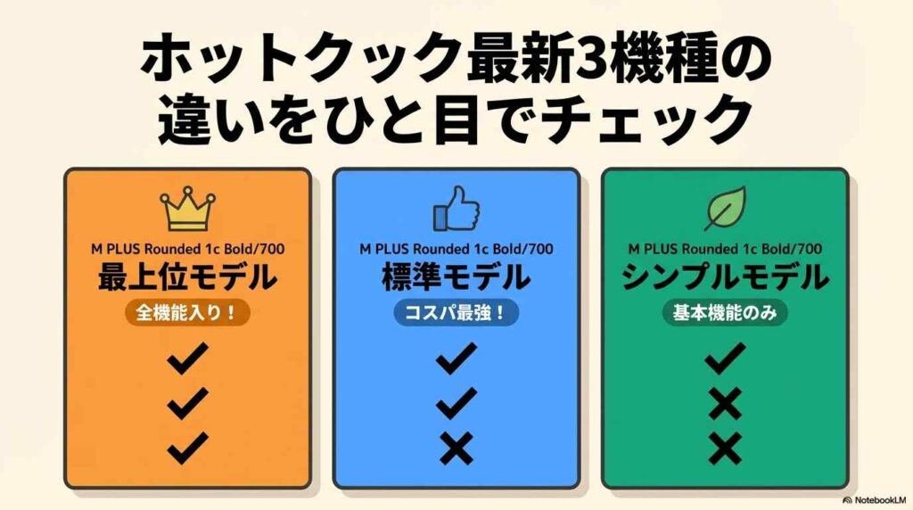 ホットクック最新3機種の違いをひと目でチェック