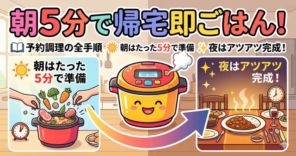 ホットクック予約調理のやり方！朝5分セットで帰宅即ごはんの全手順