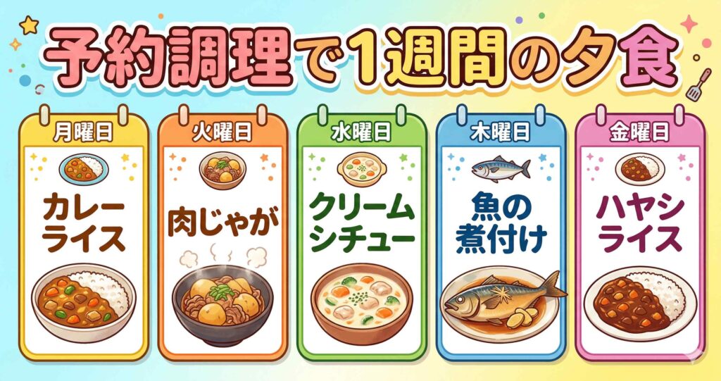 予約調理だけで1週間の夕食を回せる？月〜金メニュー例