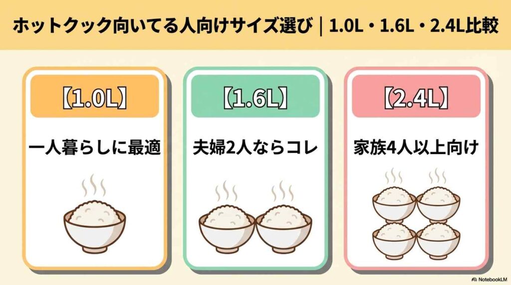 ホットクック向いてる人向けサイズ選び｜1.0L・1.6L・2.4L比較