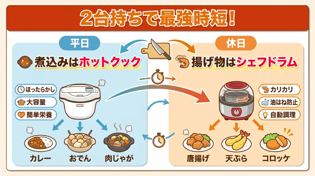 シェフドラムとホットクックの2台持ちは贅沢？共働き家庭の活用術