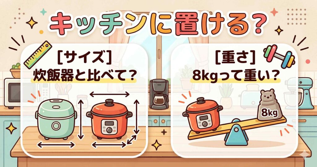比較⑥：本体サイズと重さ：キッチンに置けるのはどっち？