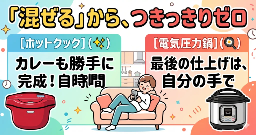 比較③ かき混ぜ機能 〜平日の火の監視から解放される唯一の家電〜