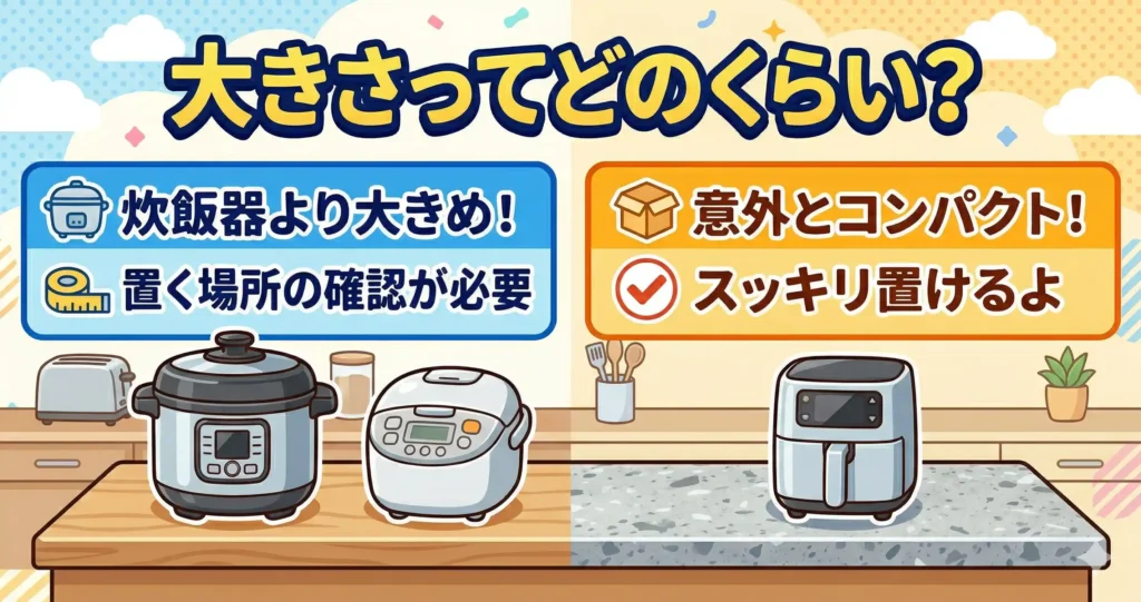 比較⑤：サイズ・重量・キッチンでの存在感
