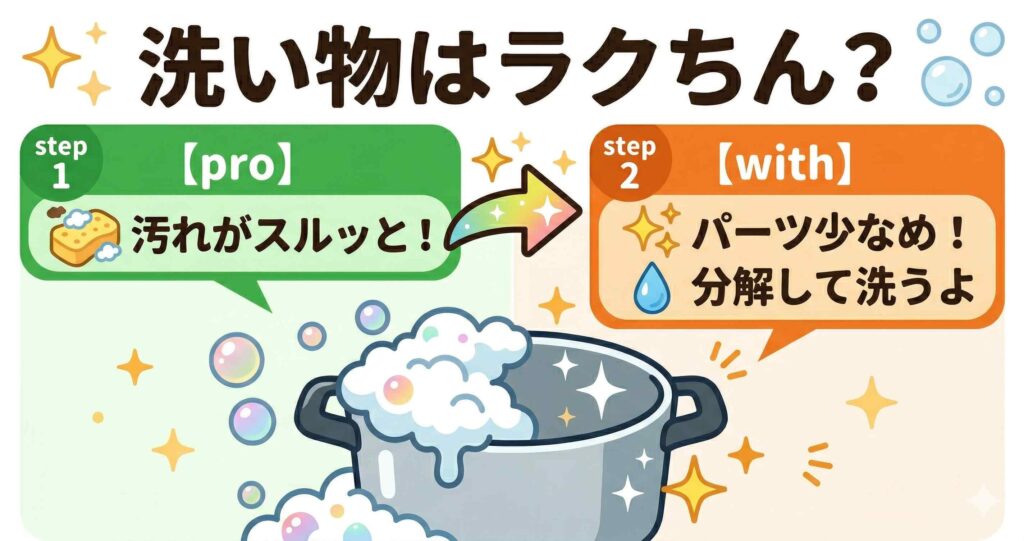 比較④：お手入れは楽？パーツ数と洗いやすさ