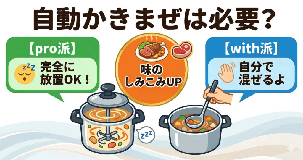 比較①：まぜ技ユニットの自動かきまぜは必要？