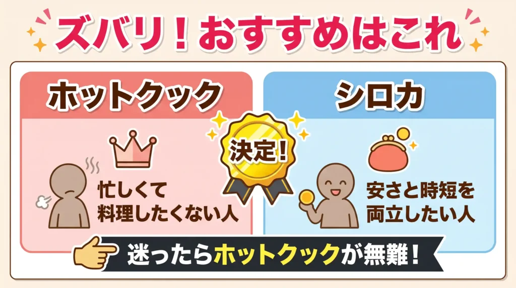 結論：シロカとホットクックはどんな人にどっちがおすすめ？ 