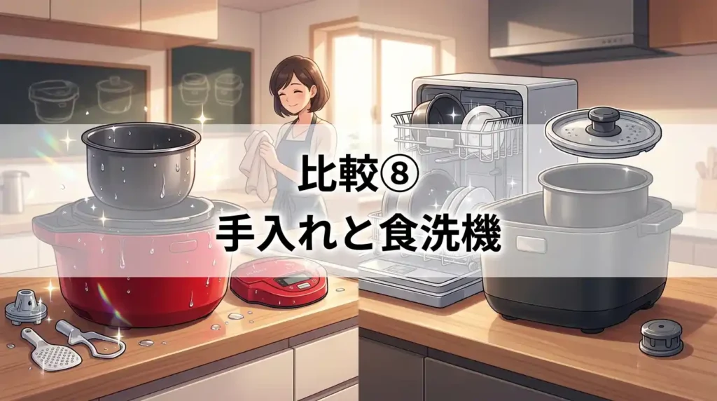 比較⑧ お手入れパーツ数と食洗機対応