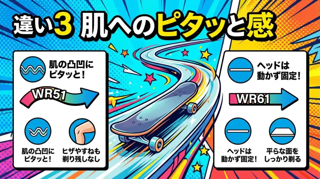 違い③ 密着スイングヘッド：肌の凹凸と剃り残しの差