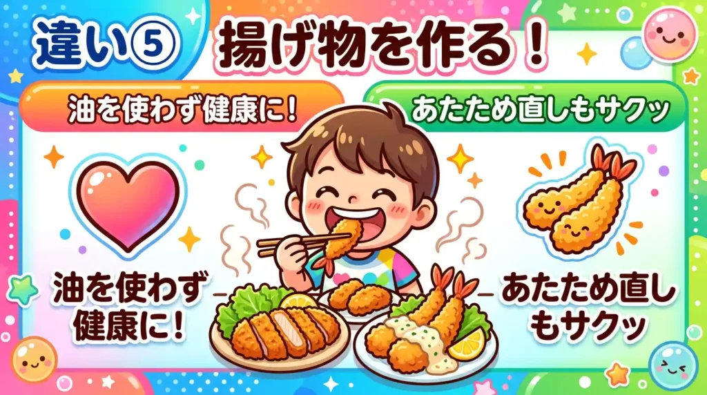 比較⑤ 揚げ物 〜油なしと油控えめ、どっちに振るか〜