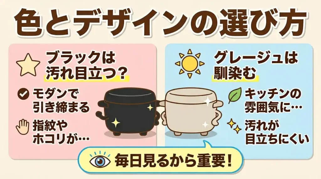 比較⑦ カラー・デザイン：キッチンで毎日見る家電だから