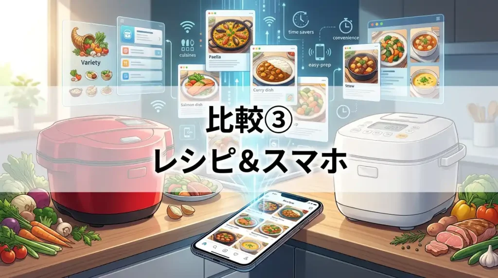 比較③ レシピ数とスマホ連携