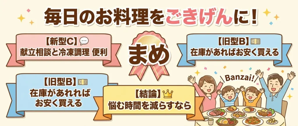 まとめ：AX-LSX3CとAX-LSX3Bは「献立の悩み」で選べば迷わない