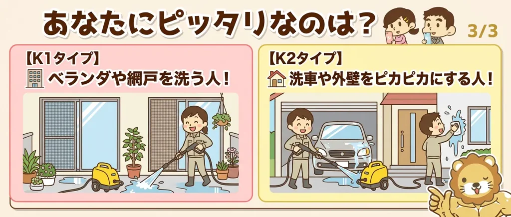 【タイプ別】ケルヒャーK1とK2、あなたに向くのはどっち？