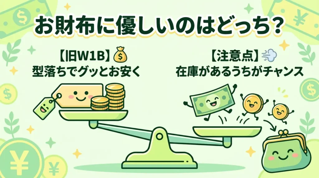 比較⑥ 価格と買いやすさ：型落ちモデルが手に入れやすい