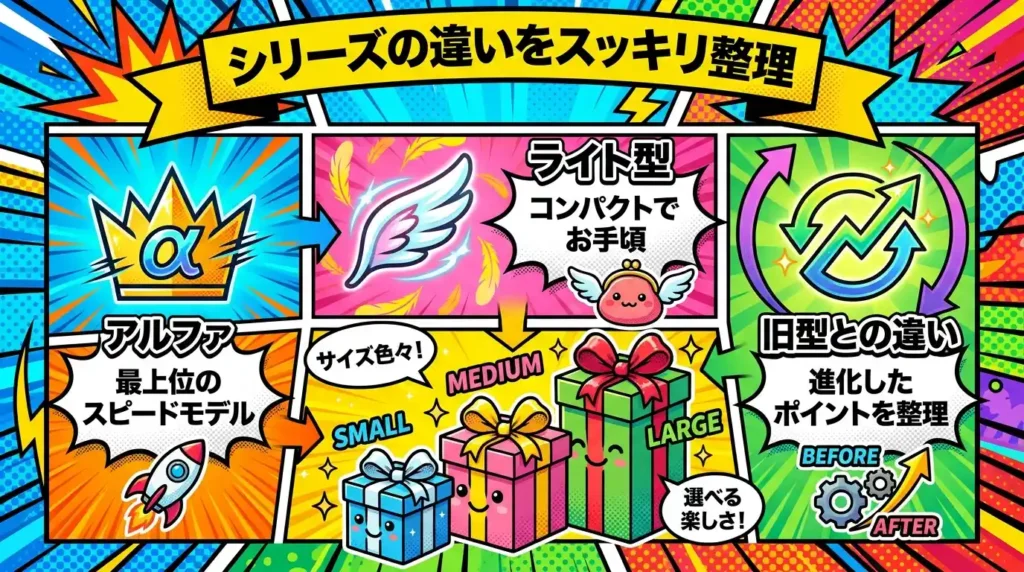 パリパリキューシリーズの見取り図〜アルファ・ライト・旧型の違い〜